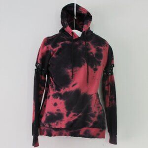 Hot Topic Red & Black Lace-Up Sleeve Tie-Dye Hoodie (Size Small)